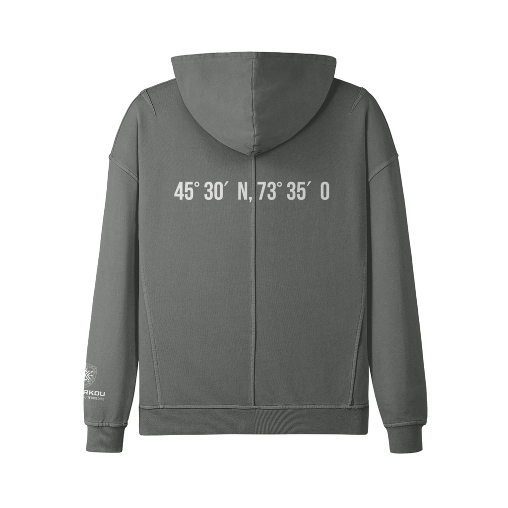 Hoodie Koureur-des-Bois khaki CONTRKOU — marais golden hour Québec